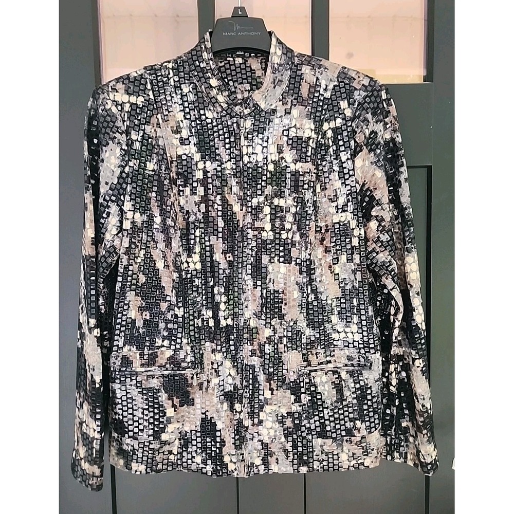 VINTAGE Indonsia Black & Brown Disco Sequin Full Zip Jacket Size Large